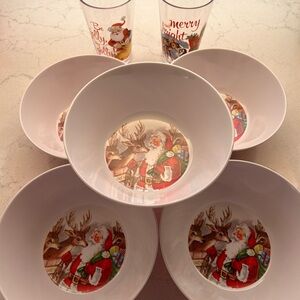 Pottery Barn Kids Santa and Reindeer Dinnerware Set - Red and White